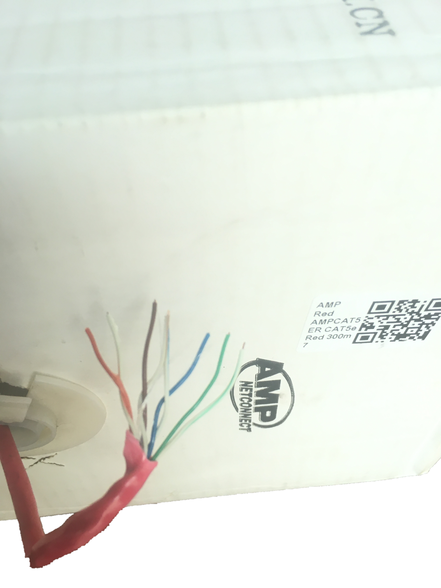 AMP CAT5e UTP LAN cable 300 meters with exposed wires in a protective casing