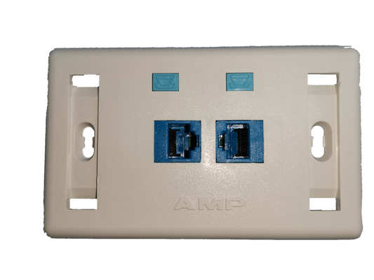 Electx Electrical Supply AMP CAT6 LAN outlet with dual blue ports for network connectivity