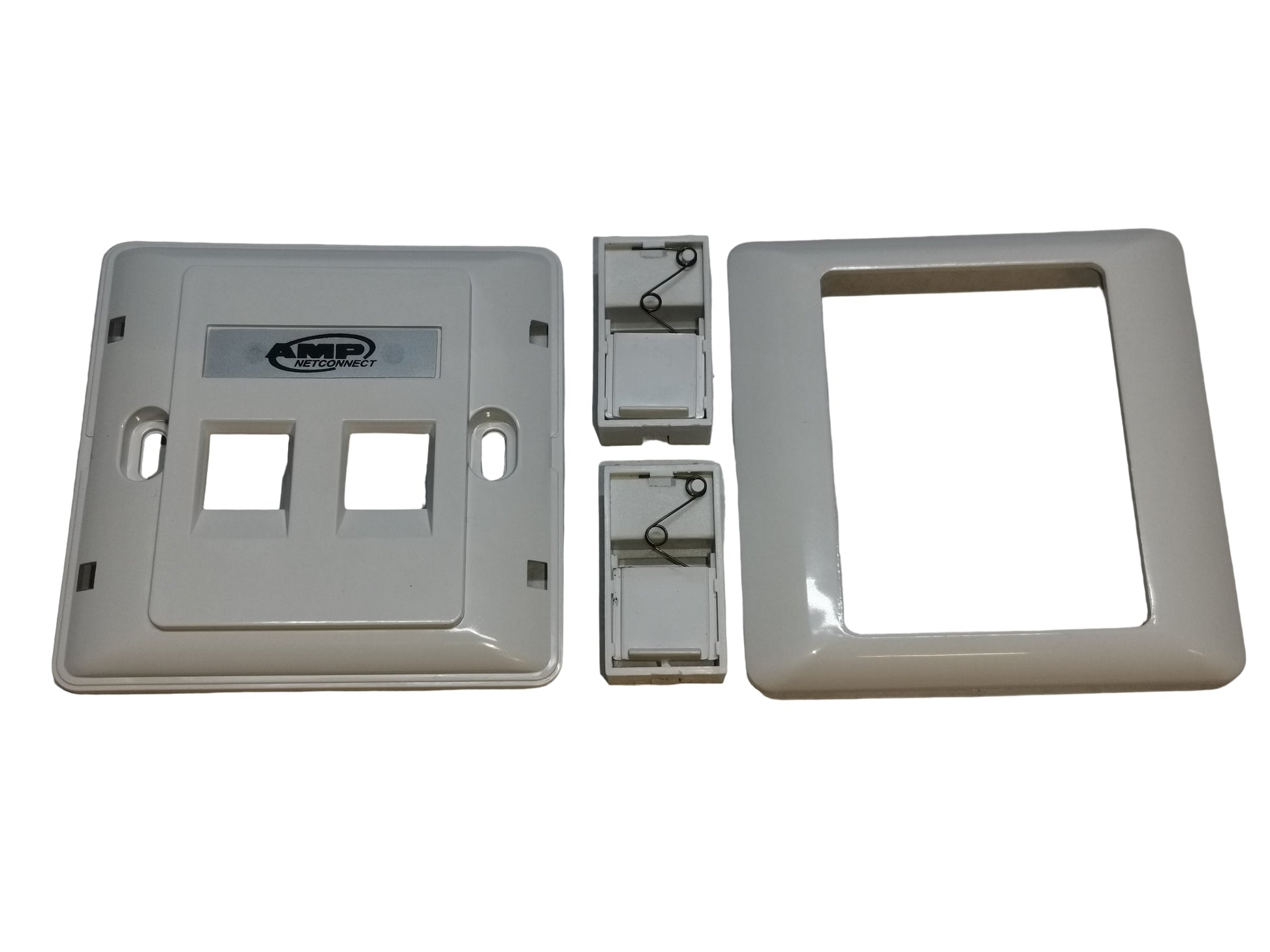Electx Electrical Supply industrial 2 port wall plate with modular inserts and cover frame in white