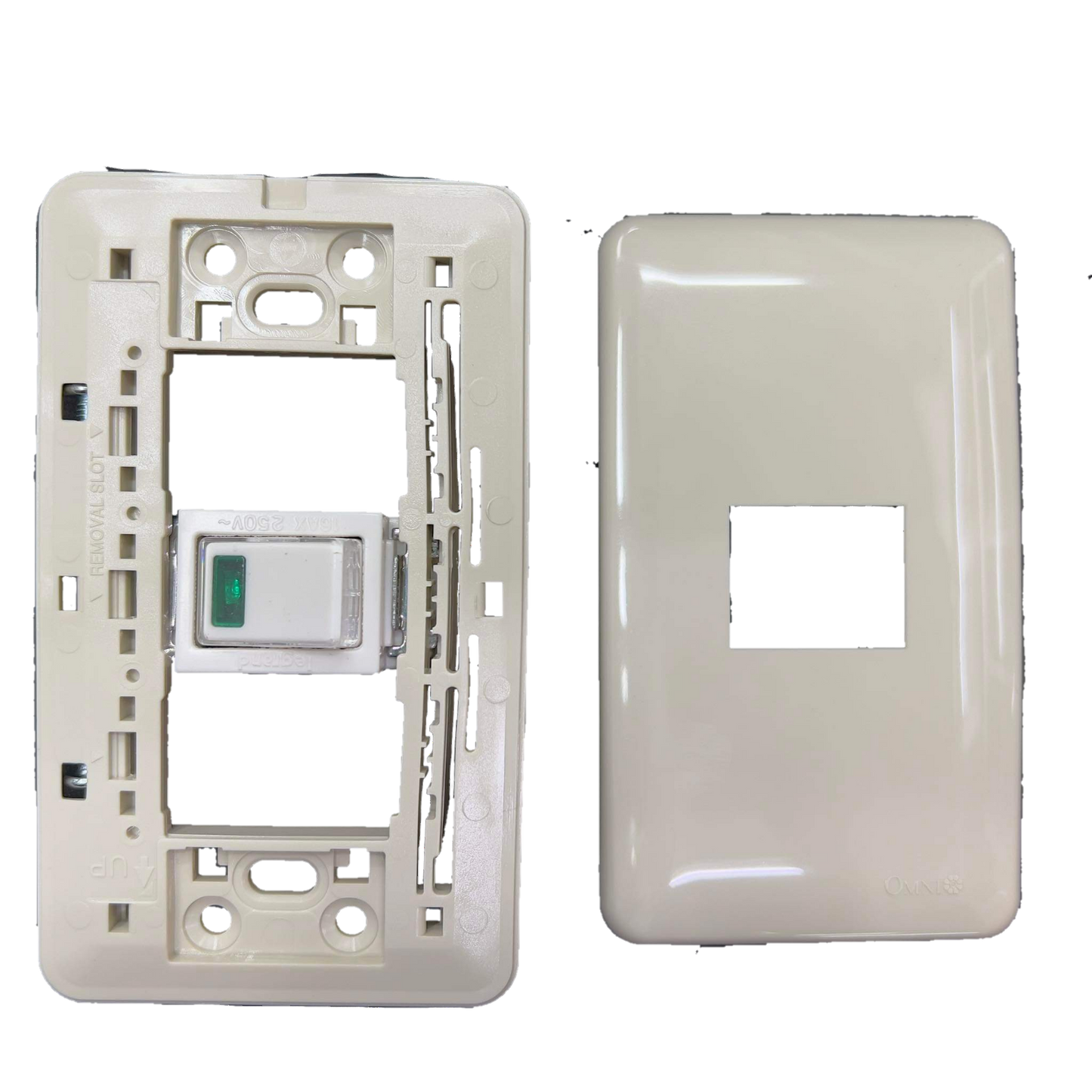 Anam 1 gang 4 way switch electrical component with mounting frame and white faceplate