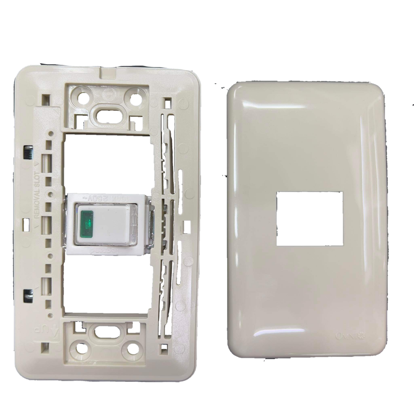 Anam 1 gang 4 way switch electrical component with mounting frame and white faceplate