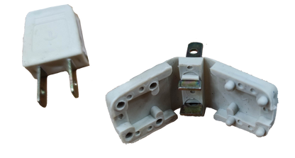 Anchor Plug Plastic 3A 125V white two-pin electrical plug with open and closed views