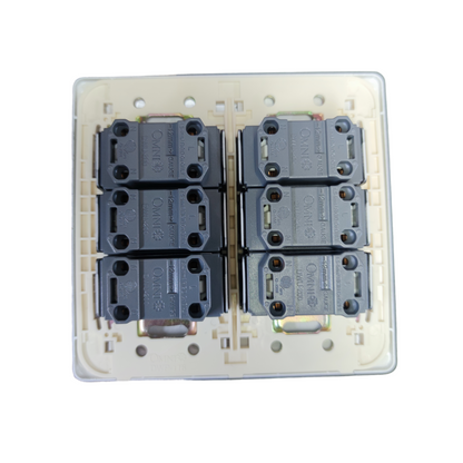 Omni 6 Gang Universal Outlet 16A 250V power socket panel with six switchable outlets