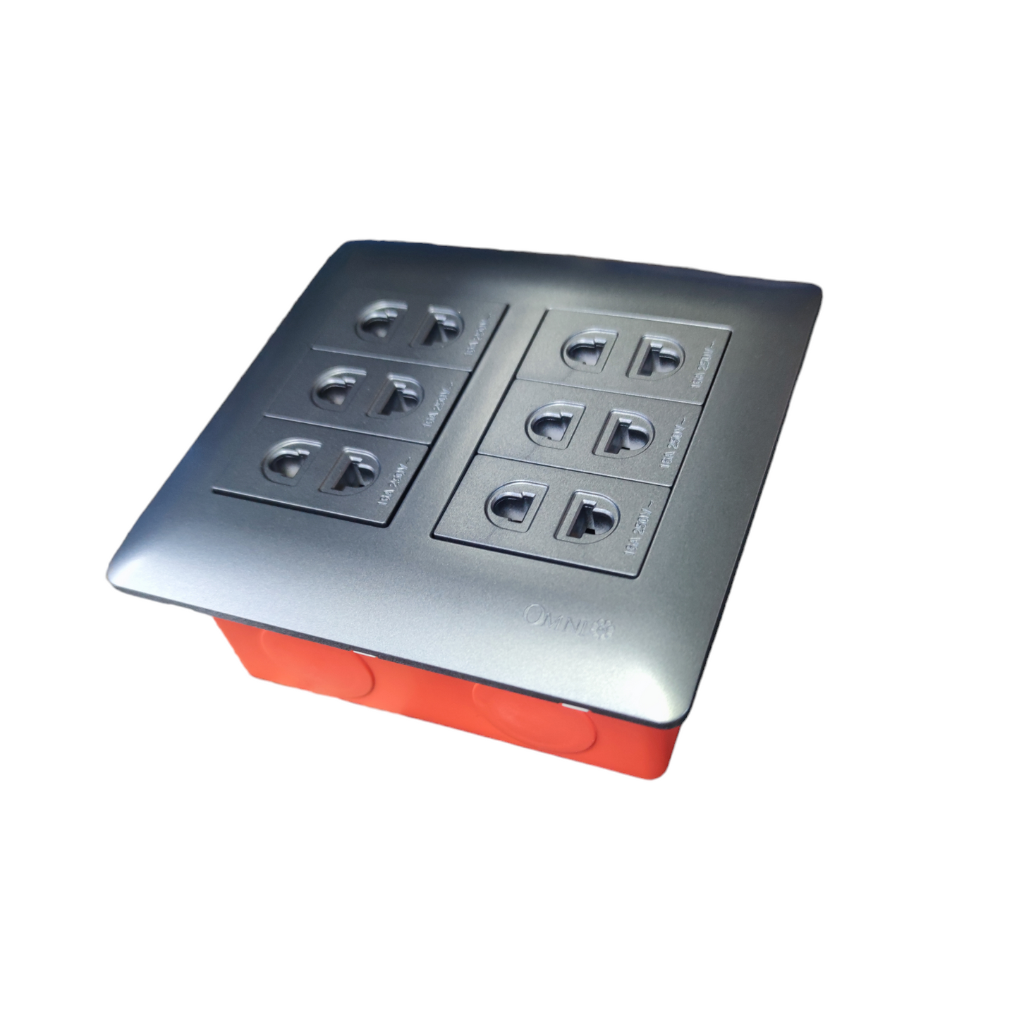 Omni 6 Gang Universal Outlet 16A 250V with metallic finish power socket panel