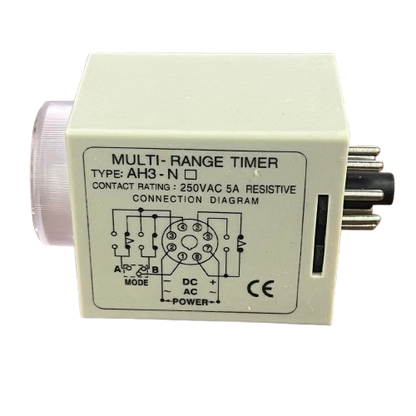 Anly AH3NB Analogue Timer Relay 220V with multi-range settings and connection diagram