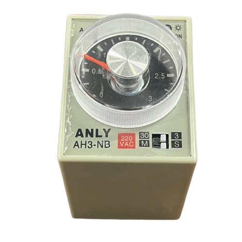 Anly AH3-NB analogue timer relay 220V with dial for adjustable time settings.