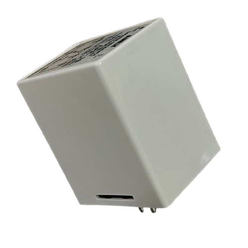 Anly 3 phase voltage relay compact white rectangular enclosure with printed label and pins angled view