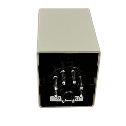 Anly 3 phase voltage relay beige rectangular housing with black pin base showing metal plug pins for panel wiring
