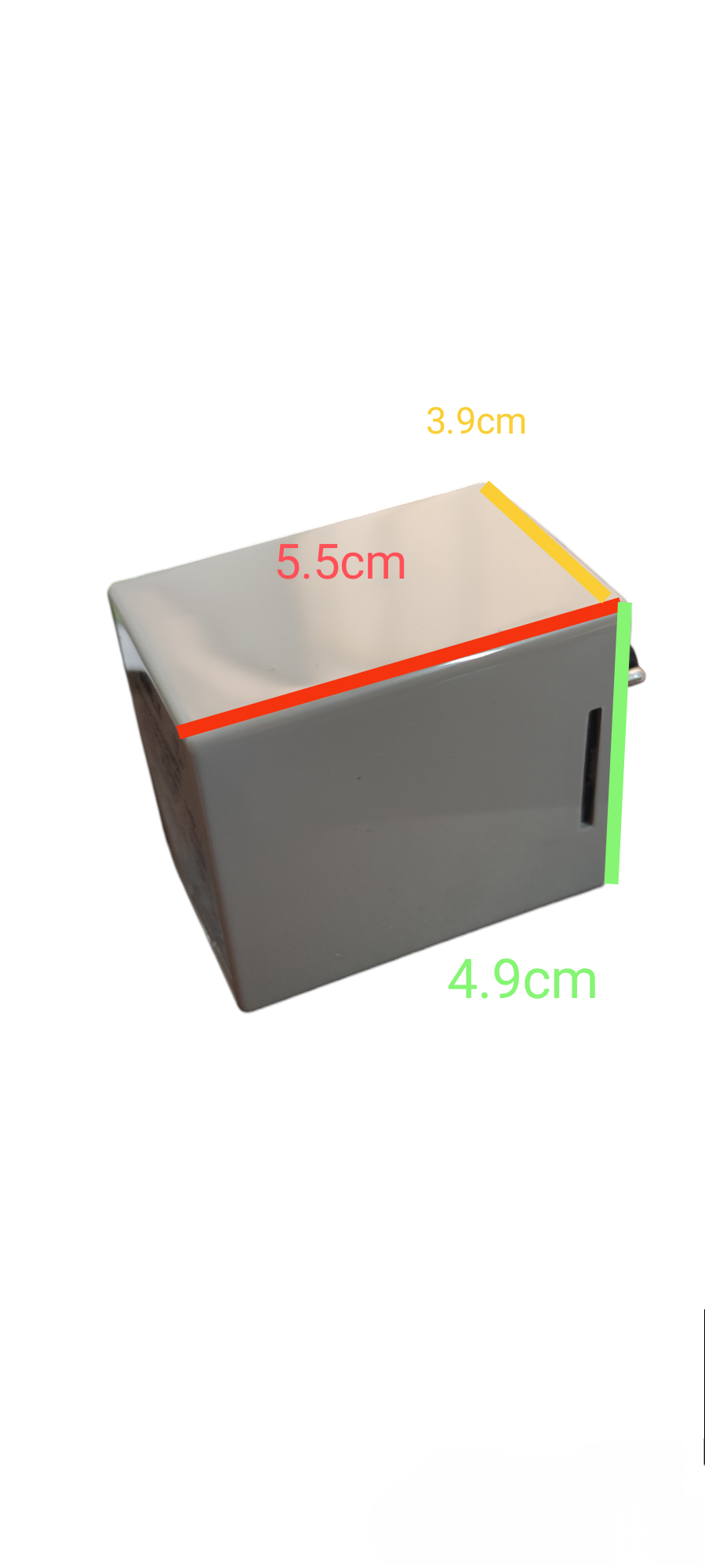 Anly 3 phase voltage relay compact gray rectangular enclosure showing dimensions 5.5 cm by 3.9 cm by 4.9 cm