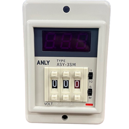 Anly digital timer 220V wall mounted white ASY 3SM with purple LED display and three rotary dials
