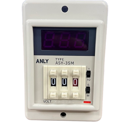Anly digital timer 220V wall mounted white ASY 3SM with purple LED display and three rotary dials