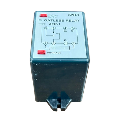 Anly floatless relay AFR-1 220V gray rectangular relay with wiring diagram and red indicator lights