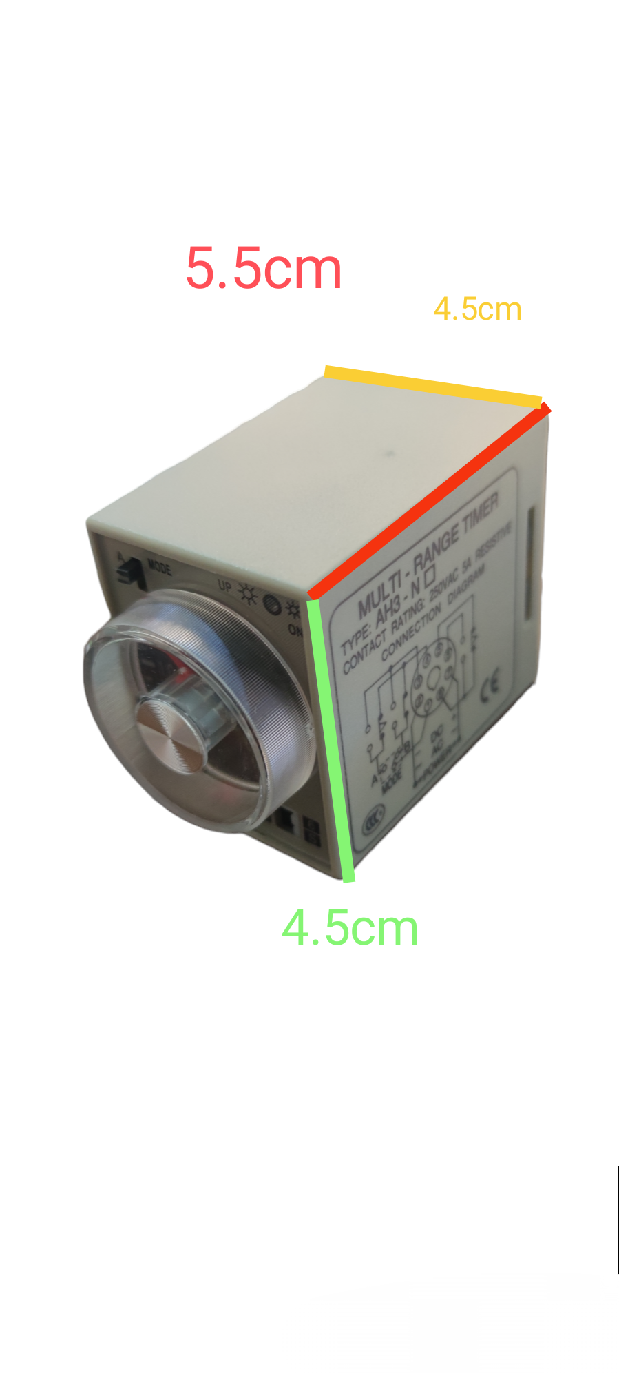 Anly multi range timer 220V timer relay with front dial and compact 5.5 by 4.5 cm housing