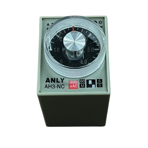 Anly multi range timer 220V rectangular industrial timer relay with clear rotary dial and silver adjustment knob AH3 NC label