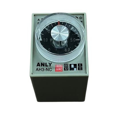 Anly multi range timer 220V rectangular industrial timer relay with clear rotary dial and silver adjustment knob AH3 NC label