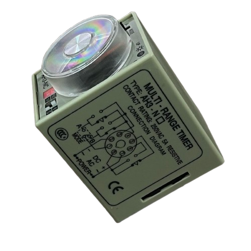 Anly multi range timer 220V beige timer relay with clear rotary dial and printed connection diagram for control panels