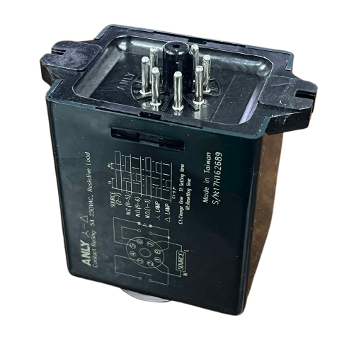 Anly Star Delta Timer TRD-N black relay timer module with 8 pins and printed wiring diagram