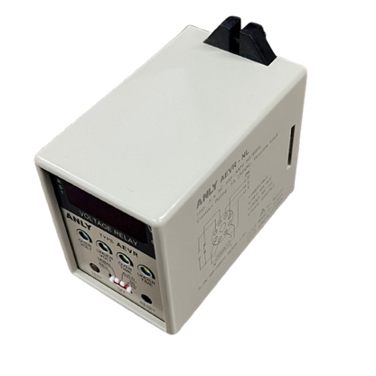 Anly beige voltage relay control module with front display and buttons and top mounting clip digital 3 phase voltage relay