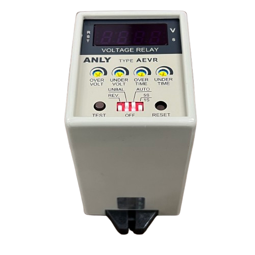 Anly digital 3 phase voltage relay AEVR with LED display test reset switches and DIN rail mount