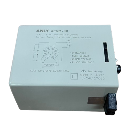 Anly digital 3 phase voltage relay AEVR NL white control box with printed wiring diagram