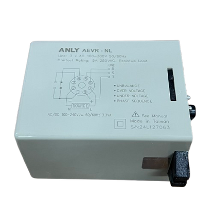 Anly digital 3 phase voltage relay AEVR NL white control box with printed wiring diagram