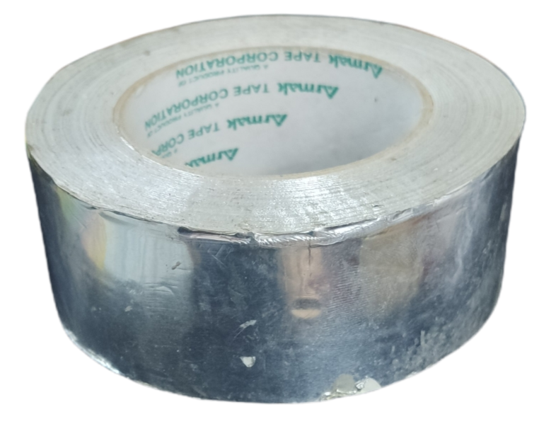 Roll of Armak aluminum duct tape with reflective metallic surface for strong adhesive sealing