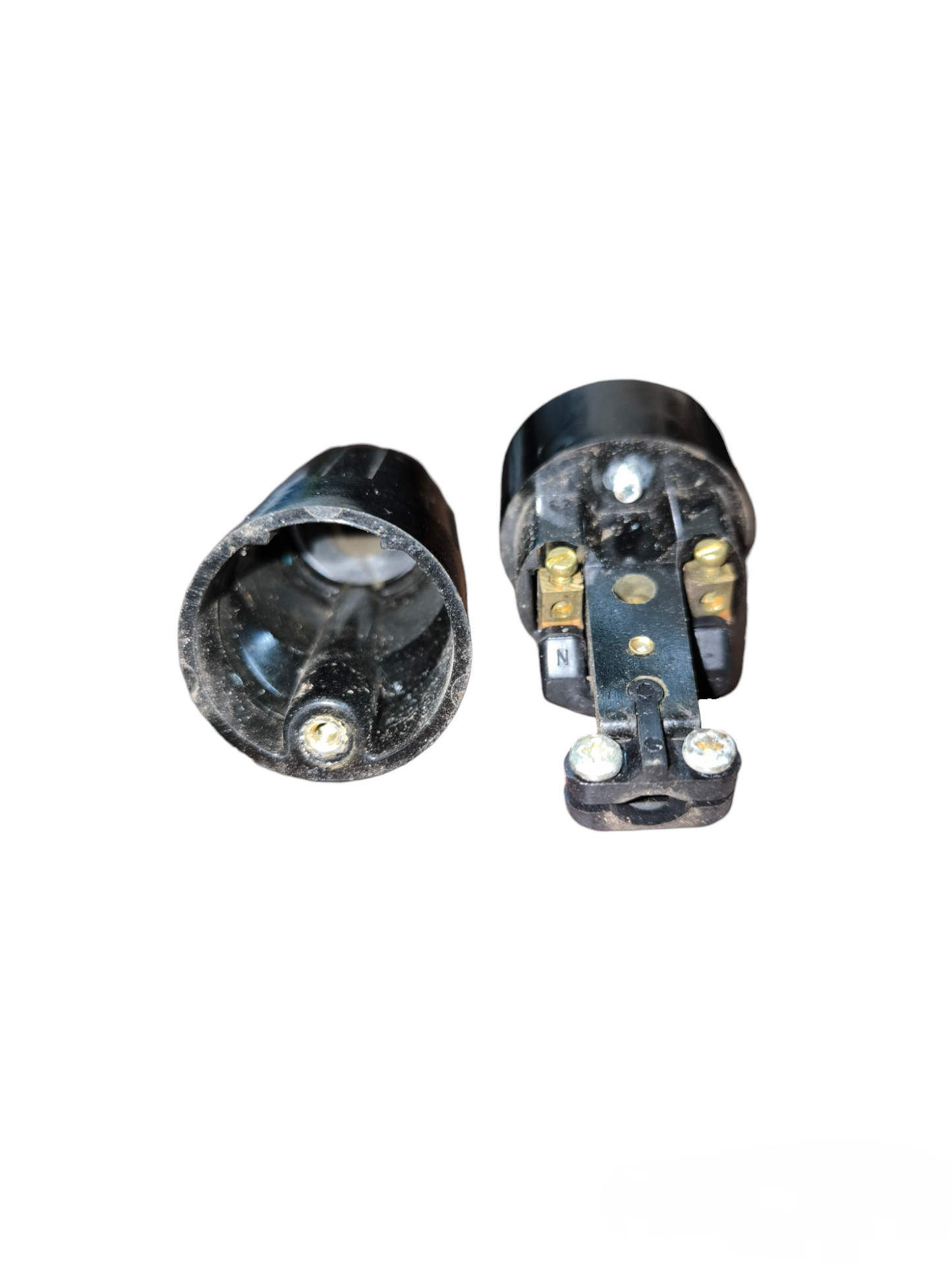 Ashley cord connector 13A black electrical plug with exposed wiring terminals separated into two parts