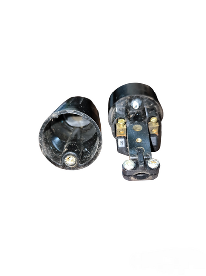 Ashley cord connector 13A black electrical plug with exposed wiring terminals separated into two parts
