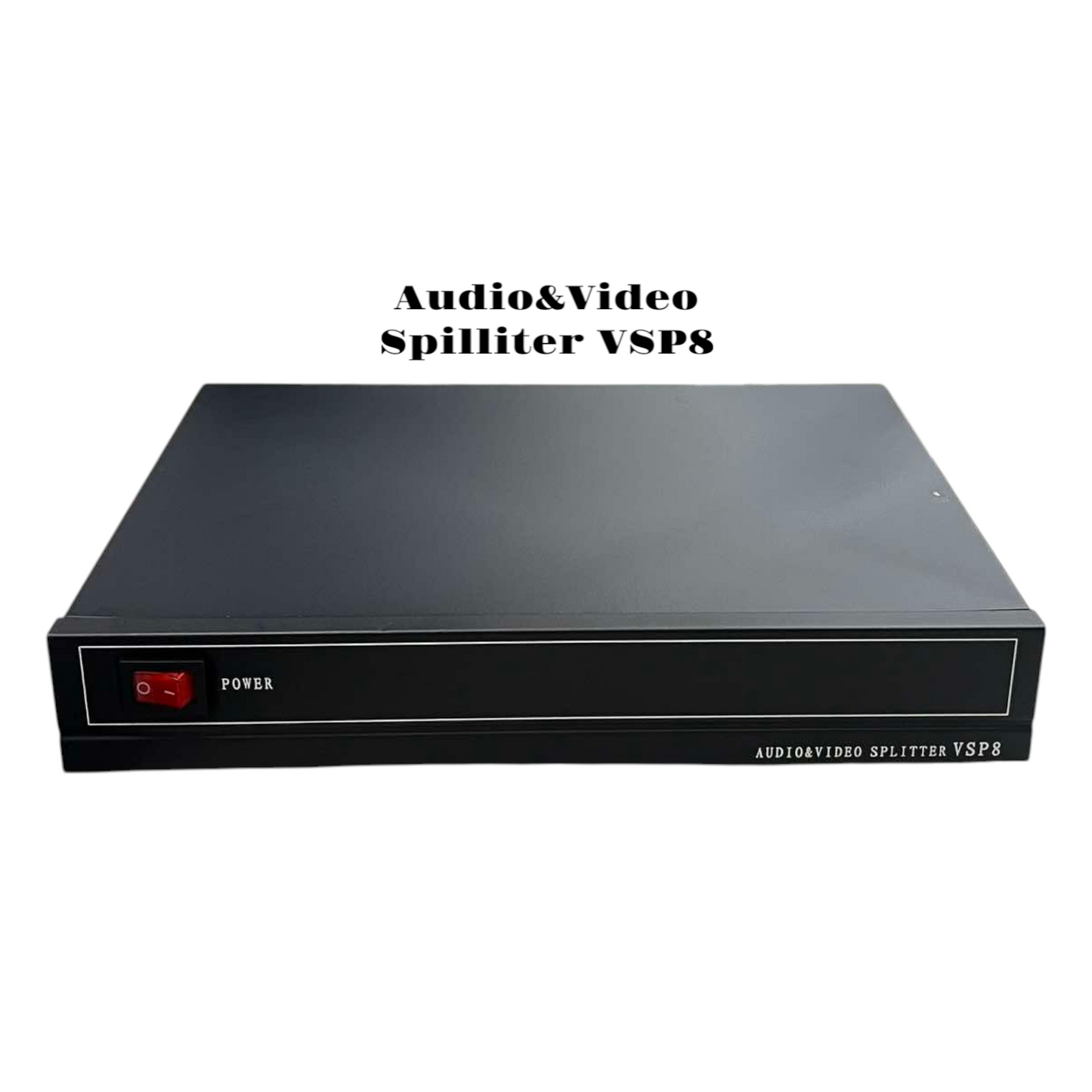 Grippes audio video splitter 1 in 8 out black metal casing with power switch