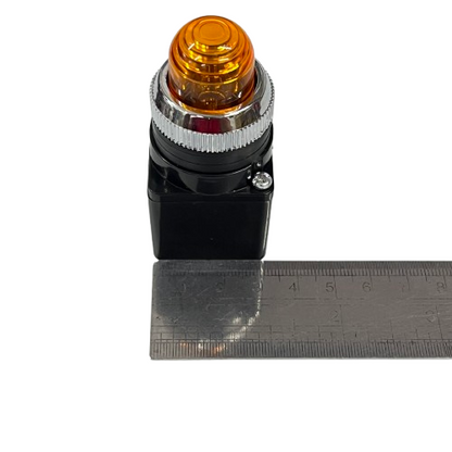Auspicious 25mm yellow pilot lamp transformer type with chrome bezel and black rectangular housing