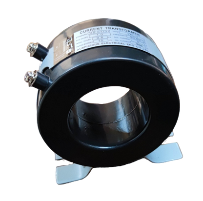 Auspicious 690V AC donut type current transformer with black circular body and electrical connectors