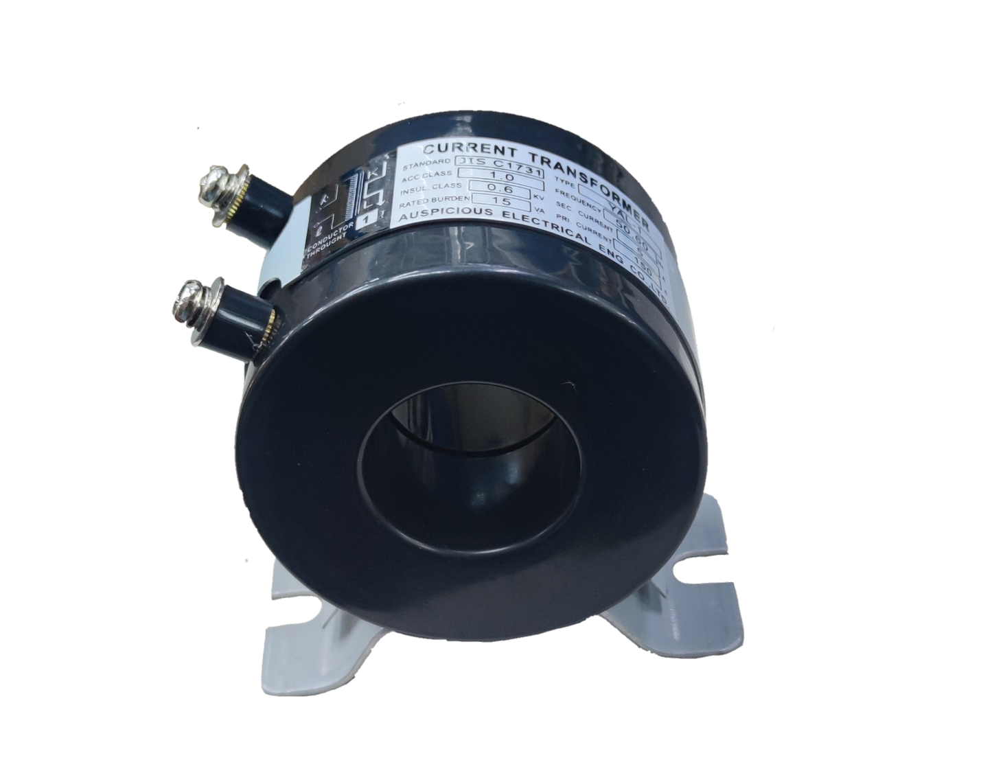 Auspicious current transformer 150 to 5 ratio toroidal ring with mounting bracket and dual terminals