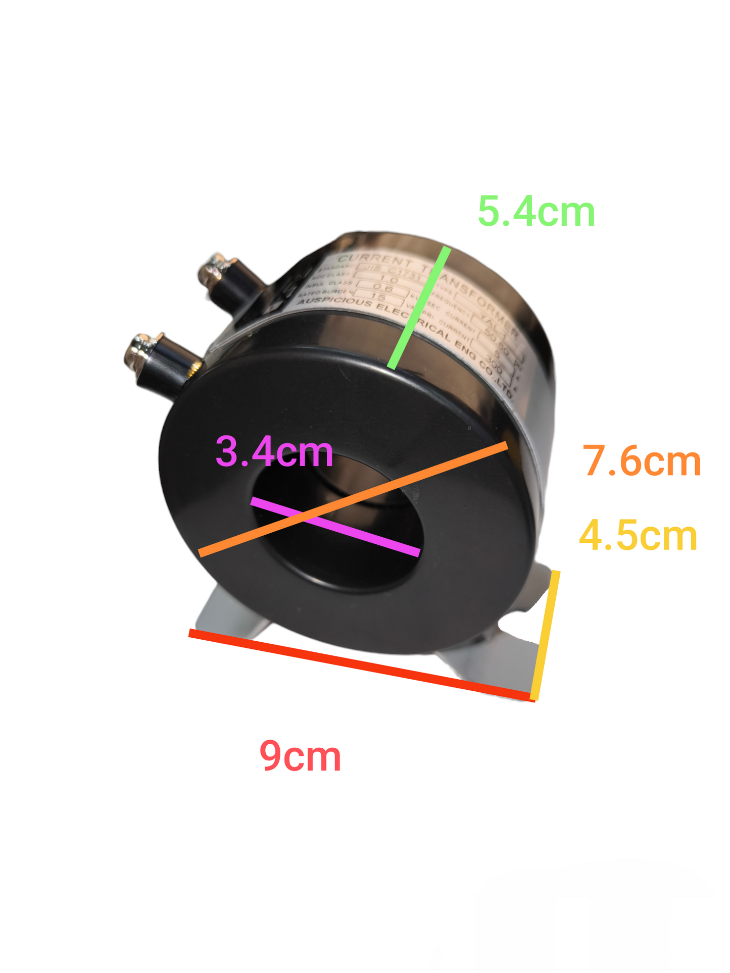 Auspicious black round electrical current transformer for door chimes and bells with measurement labels