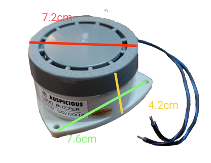 Auspicious electrical warning buzzer 110V with a modern design, measuring 7.2cm diameter and 4.2cm height