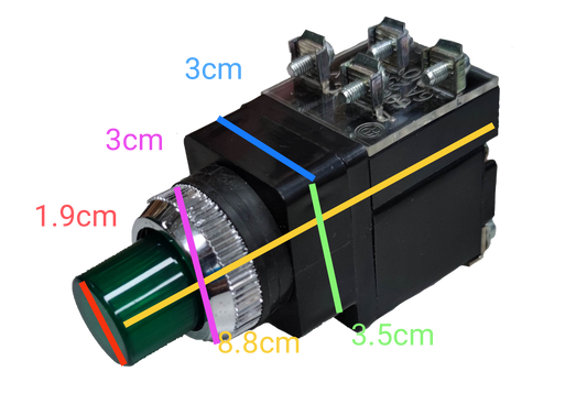 Auspicious green illuminated push button switch with metal and plastic components and wiring terminals