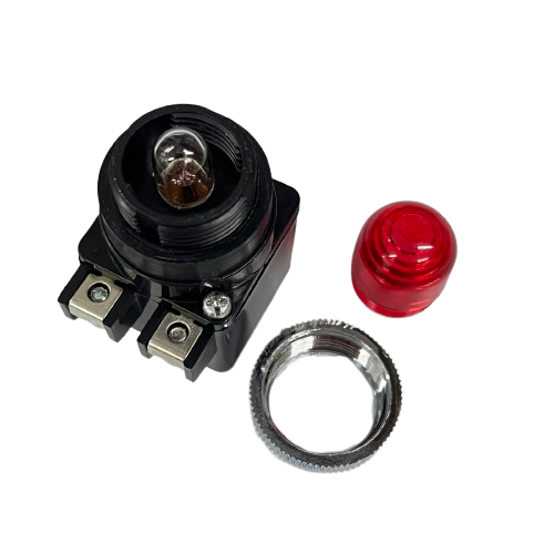 Auspicious Pilot Light 110V RED 25mm assembly with bulb base red lens and metal mounting ring for panels