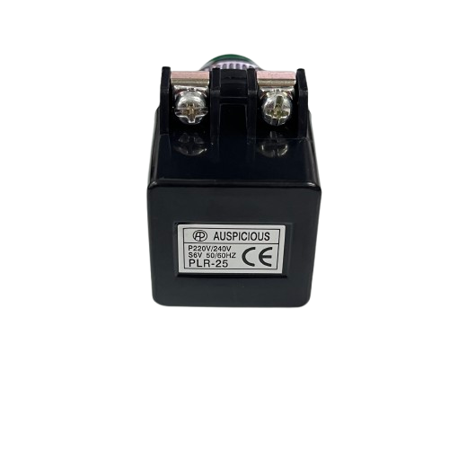 Auspicious Pilot Light 220V GREEN 25mm rectangular black housing with screw terminals and green bezel