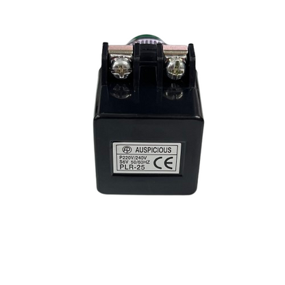 Auspicious Pilot Light 220V GREEN 25mm rectangular black housing with screw terminals and green bezel