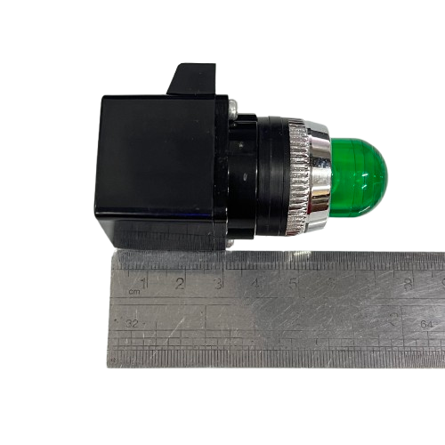 Auspicious Pilot Light 220V GREEN 25mm indicator with chrome bezel and black panel mount base for control panels