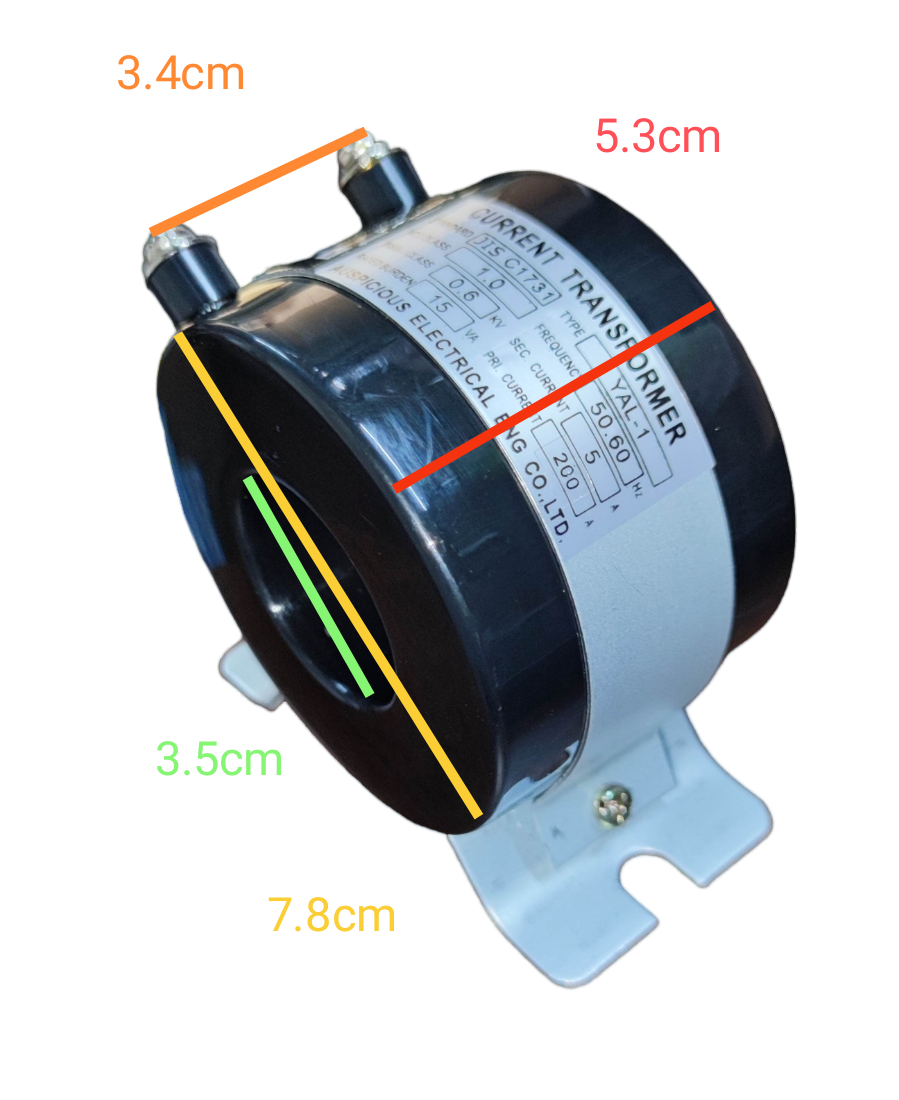 Auspicious YAL-1 current transformer 200A with black and white casing and measurement markings