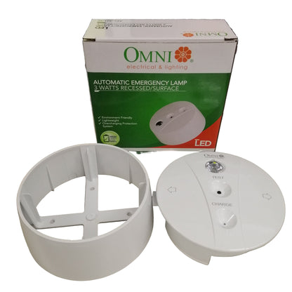 Omni automatic emergency light 3 watts 240V with testing and charging buttons for easy installation