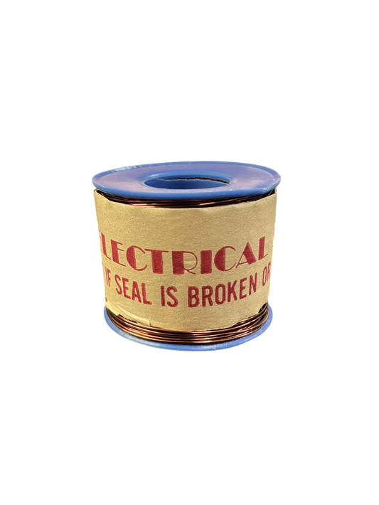 Philflex AWG 14 magnet wire spool in copper with label warning about seal integrity