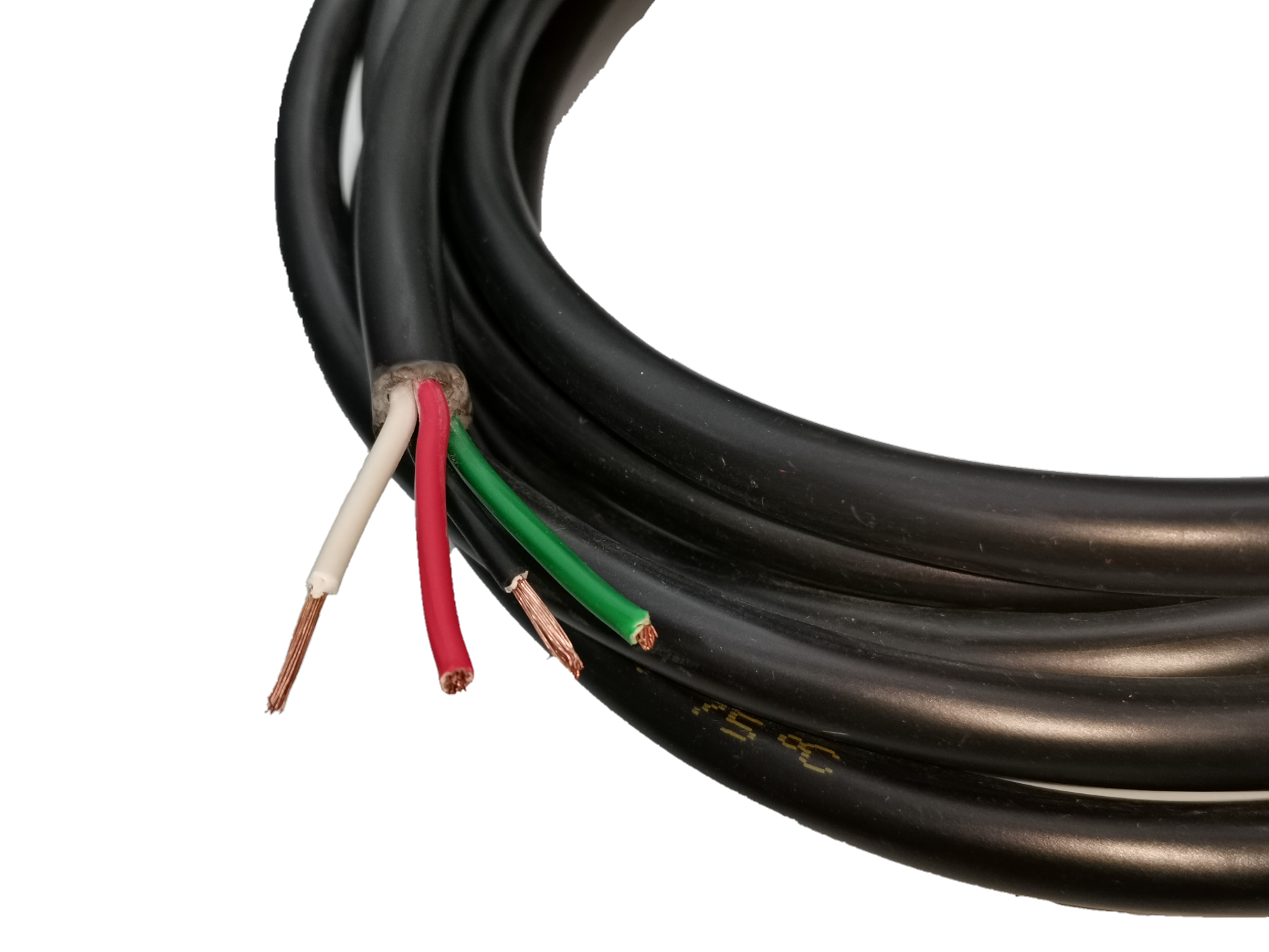 Phelps Dodge AWG 18 Royal Cord Power Cable 4C with durable black insulation and exposed wires