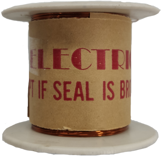 Philflex AWG 31 magnet wire spool with copper wire tightly wound on white plastic reel