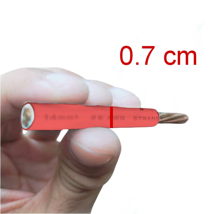 AWG 6 THHN Wire 14mm - Red held in hand to show size and detail of the wire