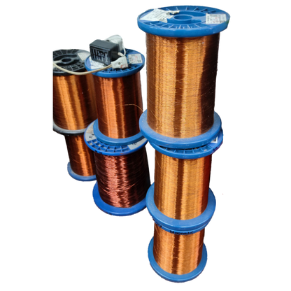 Assorted Philflex spools of AWG 9 to AWG 32 magnet wire in various colors for electrical applications