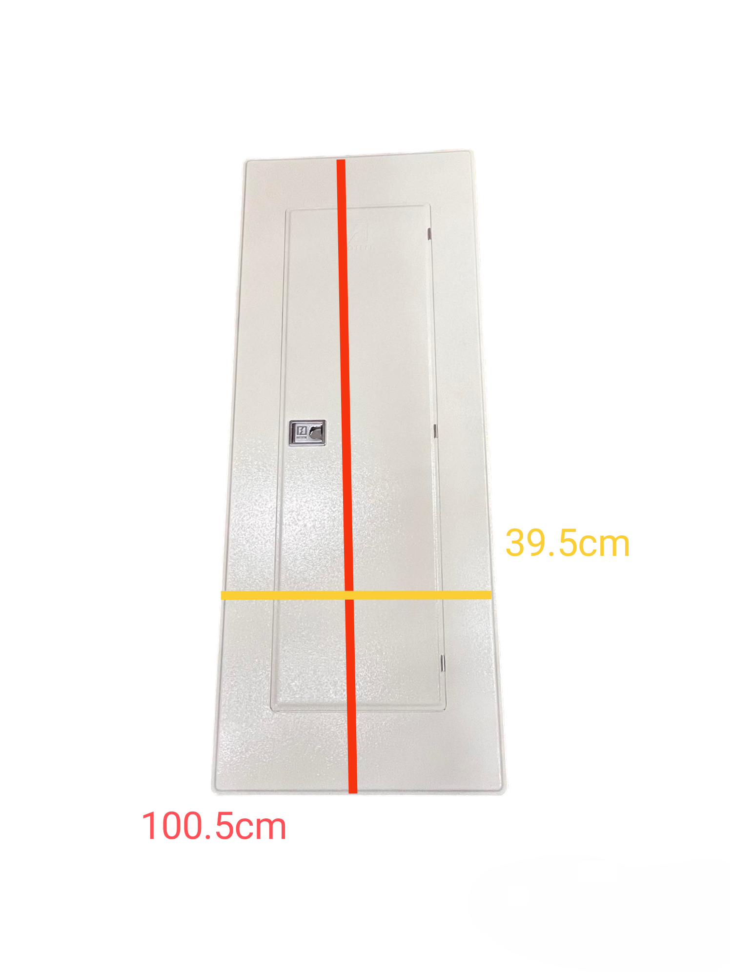 Koten white metal electrical panel door showing measurements with Panel Board 225A Main 2P with 20 Branches B-On.