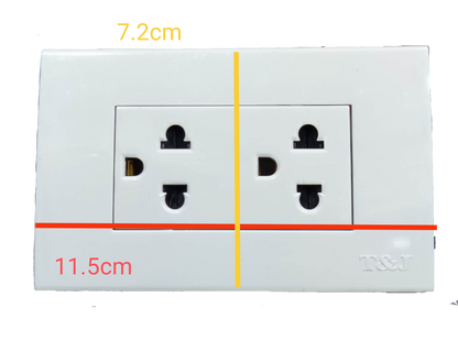 Duplex Universal Outlet with Ground 16A 220V ( T&J) , 2 Gang Universal Outlet with Ground