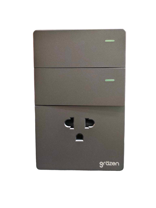 Grazen 2 Gang  1 Way Switch with 1 Gang Universal Outlet with Ground 16A 220V GW-009