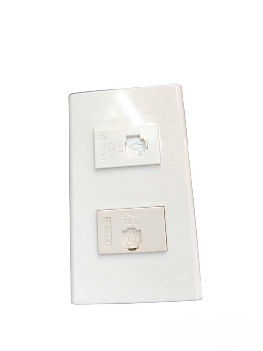 Omni 2 Gang LAN and Telephone Outlet with Plate Cover WWP-112+WWT-302+WWC-303